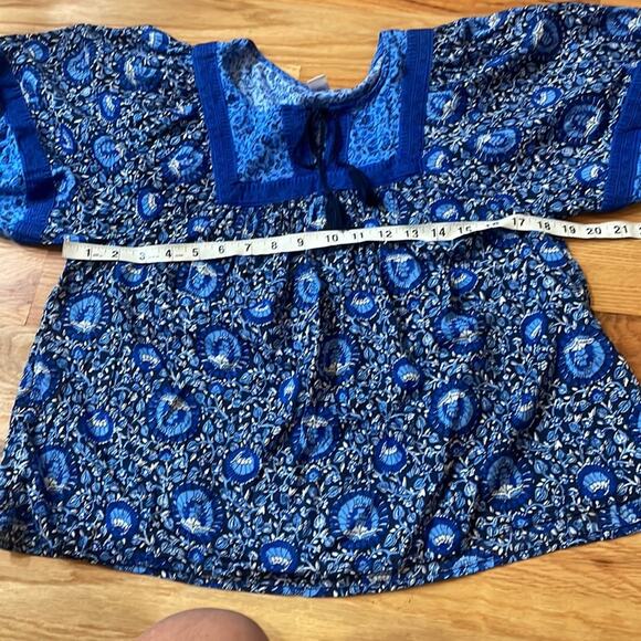 Old Navy Blue Floral Tassel Boho Balloon Sleeve Top - Small - Picture 6 of 7